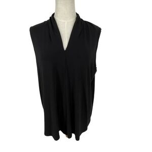 SWING CONTROL Black Sleeveless V Neck Drape Collar Top Athleisure XL Casual Chic